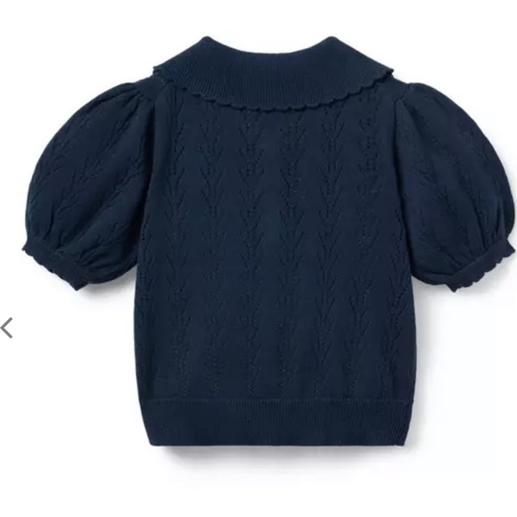 Janie and Jack Navy Puff Sleeve Pointelle Sweater Polo - Picture 3 of 4
